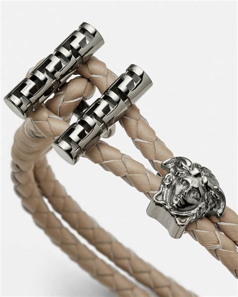 braided leather charm bracelet versace|versace medusa braided leather bracelet.